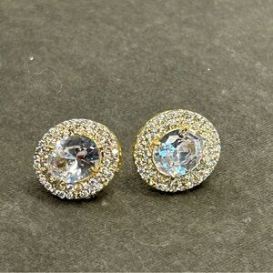 Melanie Lyne Gold-tone round crystal rhinestone diamanté stud earrings formal